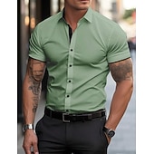 abordables chemises sans repassage pour hommes-Homme Chemise habillée Chemise sans repassage Uni Extérieur Affaires Rose Claire Noir Blanche Jaune Manche Courte Col Rabattu Été Printemps Vêtement Tenue Boutons