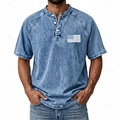abordables Vintage et rétro-T-shirt graphique américain US Flag pour homme SoftFade™ chemise en denim 100 % coton chemise acid wash haut à manches courtes vintage streetwear maison rue été printemps noir rose vert clair gris