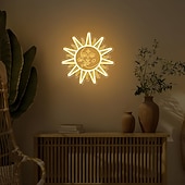 abordables Luces decorativas-Letrero de pared LED de neón con diseño de sol y luna, luz cálida, alimentado por USB, regulable, 32x32 cm, lámpara LED decorativa para dormitorio, sala de estar, sala de juegos, fiesta, bar, cueva de