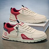 economico Scarpe Casual con Lacci-sneakers da uomo in similpelle beige: eleganti e traspiranti per uscite casual, viaggi e comfort quotidiano