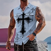  Herren Templer Kreuz Hemd Knopfhemd Ärmelloses Shirt Ärmellos Dunkler Gothic-Stil Outdoor Lässig Sommer Frühling Umlegekragen 3D-Druck Zwei Fronttaschen Blau Weiß 1 Schwarz Weiß Purpur