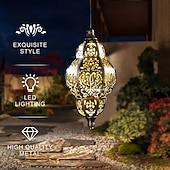 abordables Éclairages pour allées-Lanterne suspendue d'extérieur à projection solaire baroque en métal creux, étanche, avec éclairage LED pour jardin, cour, allée, pelouse, terrasse, fête, vacances, ambiance chaleureuse, violet