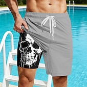 economico Retro Vintage &amp; Etica-Per uomo Teschio Pantaloncini foderati Pantaloncini da bagno 2 in 1 Costumi da bagno Pantaloncini da bagno Misura del girovita medio Stile gotico oscuro Vacanza al Mare Tasche Laterali Con Fodera a