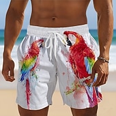  Pánské Zvíře Papoušek Plavecké trenýrky Plavky pánské Surfovací šortky Středně vysoký pas Havajské Plážová dovolená Boční kapsy Podšívka ze síťoviny Elastická šňůrka v pase Návrhář Oblečení