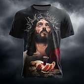  Camisa T-Shirt 3D Impresión Regular para Hombre de la Biblia Jesús Corona Espinas Agujero Mano Religiosa Realista Impresión Total Ropa Casual de Diseñador de Iglesia Domingo