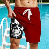 economico Retro Vintage &amp; Etica-Per uomo Teschio Pantaloncini foderati Pantaloncini da bagno 2 in 1 Costumi da bagno Pantaloncini da bagno Misura del girovita medio Stile gotico oscuro Vacanza al Mare Tasche Laterali Con Fodera a