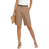 tanie Luksusowe doły-Damskie Spodnie capri Szorty Lniane szorty Letnie szorty Moda Podstawowy Formalny Do kolan Średia talia Równina Kieszeń Elastyczny pas Prosta noga Lekki Wygodny Oddychający Nieelastyczny Codzienny