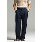  Leinenanzughose für Herren, plissiert, lockere Passform – leichte Sommerhose, lässige Freizeithose mit weitem, geradem Bein, erhältlich in Braun, Marineblau und Beige