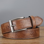 お買い得  メンズのベルト-男性用 ベルト 調整可能 クロム PUレザー ヴィンテージ ストリートファッション コンテンポラリー レジャー 純色 ブルー ブラック 日常 ビジネス フォーマル ウエストベルト