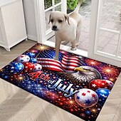 cheap Doormats-U.S. 250th Anniversary front door mat 4th of July Doormat Featuring American Flag Bald Eagle and Fireworks Design Patriotic Red White Blue Balloons Perfect for Independence Day entryway deco