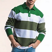  Herren Horizontale Streifen Rugby-Poloshirt Langarm Polo-Shirts Hemden mit Kragen Lässig Outdoor Athleisure 3D-Druck Frühling Herbst Blau Rote Braun
