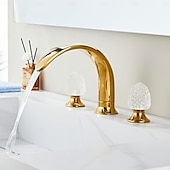 cheap Bathroom Sink Faucets-Gold Bathroom Faucet 360° Three Holes Widespread Crystal Handle Bathroom Sink Faucets Retro Vintage Lavatory Vanity Faucet