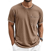 billige grunnleggende t-skjorter-Herre T skjorte 100% bomullssyre-vaskeskjorte Kortermet Crew-hals Sommer Vår Alle årstider Helfarge Enkel Elegant Årgang Nøytral Lomme Plaggfarget Nedtrykt Avslappet Hjem utendørs Lyseblå Svart Brun