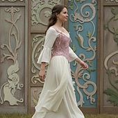 billige Topper-Kostymer i middelalderstil Renessanse Cottagecore Korsett Bodice Viking Bonde Blondér Blomstret Kostyme Dame Keltisk fantasi Halloween Karneval Ytelse LARP Ren Faire Voksne Korsett