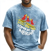  Men's Every Little Thing Gonna Be Alright Three Little Birds Guitar Retro Vintage Acid Wash T Shirt Graphic Oversized Loose Fit Casual Streetwear Music Festival Designer Clothing Apparel S M L XL XXL