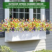  10 Bundles Artificial Outdoor Flowers, Faux Calla Lily and Spring Grass Bouquets, Plastic UV Resistant Fake Plants for Garden, Wedding, Home, Hotel Decoration