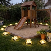 お買い得  経路ライト＆ランタン-大型屋外ソーラー防水ガラスアイスブリックパスライト6個セット、庭、庭、芝生、通路、別荘、農場、パティオ、階段用装飾LEDランプ – 夏の雰囲気のある景観照明