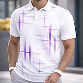 baratos Polo Geométrico Masculino-Homens Geométrico Linha Camisas Polo Manga Curta Camisas polo Camisas de colarinho Casual Roupa Esportiva Botões Primavera Verão Azul Preto Amarelo