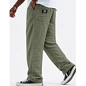 رخيصةأون كلاسيكي-رجالي سروال الكتان بنطلونات السراويل الصيفية السراويل الفضفاضة سروال الشاطئ رباط جيب مرونة الخصر سهل راحة متنفس مكتمل الطول فضفاض مناسب للبس اليومي مناسب للعطلات العطلة موضة أزرق أسود غير مطاطي