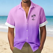 abordables Plantas tropicales-Hombre Árbol de coco Degradado de color Plantas tropicales camisa hawaiana Abotonar la camisa Manga Corta Hawaiano Vacaciones Festivos Ropa de playa Verano Primavera Cuello Vuelto Impresión 3D Camisa