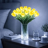 levne Dekorativní světla-15 ks umělých květin tulipánů s LED světly, kytice tulipánů na dotek, na baterie, vánoční, sváteční, svatební, fotografické, bytové dekorace, kreativní dárky (bez vázy)