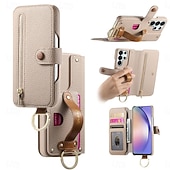 abordables 2026 Samsung Galaxy S26 Serie-teléfono Funda Para Samsung galaxia S26 S26 Plus S26 Ultra Tarjetas billetera Gire la tapa Cremallera con correa de muñeca Caballete Retro TPU Cuero de PU