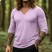 preiswerte Basic-T-Shirts-Herren T Shirt T-Shirt Langarmshirt Langarm V Ausschnitt Sommer Frühling Einfach Mode Designer Basic Klassisch Urlaub Straße Ausgehen Schwarz Violett Himmelblau Top T-Shirt für Herren
