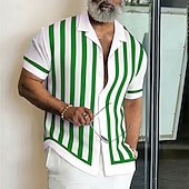 voordelige Geometrisch patroon-Voor heren Geometrisch Gestreept Overhemd Overhemd met knopen Kampshirt Korte mouw Zakelijk informeel Streetwear Vakantie Zomer Lente Cubaanse kraag 3D-afdrukken blauw Wijn Paars Groen