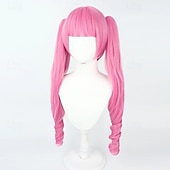 billige Anime parykker-Ocean Adventurer Lang Rosa Twin Tail Parykk med Pannelugg til Cosplay-fest