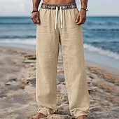 tanie Wakacje-Męskie Lniane spodnie Spodnie Letnie spodnie Spodnie plażowe Ściągana na sznurek Niejednolita całość Elastyczny pas Geometryczny Komfort Oddychający Pełna długość Codzienny Święto Urlop Moda Zielony