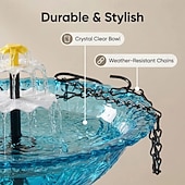 abordables observación de aves y vida silvestre en el patio trasero-Fuente colgante para baño de pájaros con cascada solar, fuente flotante para jardín al aire libre, comedero colgante para pájaros, cuenco para baño de pájaros con cascada de energía solar para