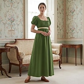 preiswerte Kleid-Retro Vintage Mittelalterlich Renaissance Knöchellänge Kleid Ballkleid Kleid im Regency-Stil Kurze Ärmel Prinzessin Dame Einfarbig Quadrathals Kostüm Damen königlich Halloween Karneval Leistung