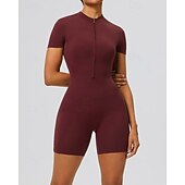 economico Set e Tutine-Per donna Tute da allenamento Tutina Tasca Cerniera Frontale Tinta unica Body Estate Primavera Autunno Bianco latte Nero Corsa Fitness Yoga Sollevamento glutei Asciugatura Rapida Elastico Manica Corta