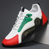 billiga Vardagssneakers-Herrsneakers i vitt och röd konstläder – lätta, stödjande och trendiga för utomhussporter och aktiviteter