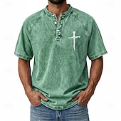 preiswerte Vintage&amp;amp;Retro-Herren Kreuz Jeans hemden Hemd aus 100 % Baumwolle in Säurewaschung Henley Oberteil Kurzarm Vintage Lässig Betrübt Lässig Heim Straße Frühling &amp; Sommer Herbst Winter Sommer Schwarz Rosa Leicht Grün