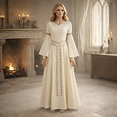 voordelige Jurk-Set Vintage Middeleeuws Renaissance Jurken met accessoires Lange Mouwen Prinses Fee Kostuum Dames Fantasie Halloween Carnaval Renaissance beurs LARP Volwassenen Kleding