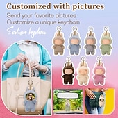 お買い得  パーソナライズされたテキスタイル-カスタム面白い顔のぬいぐるみキーホルダー、パーソナライズされた写真イースターバニーキーホルダーギフト写真人形ウサギの耳、ソフトバッグチャーム、バックパックアクセサリー、子供、ガールフレンド、花嫁介添人へのギフト