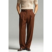  Leinenanzughose für Herren, plissiert, lockere Passform – leichte Sommerhose, lässige Freizeithose mit weitem, geradem Bein, erhältlich in Braun, Marineblau und Beige