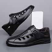baratos Sandálias de Férias-Sapatos casuais masculinos marrons com fivela e recortes, confortáveis para caminhada, ideais para uso diário, viagens, dirigir, escritório, looks casuais de negócios, fins de semana e estilo elegante.