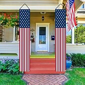 olcso Az Egyesült Államok 250. évfordulója-1 pár hazafias amerikai zászlós tornácra való transzparens, július 4-i kültéri függődekoráció, tartós poliészter függőleges zászlók emléknapra, veteránok napjára, munka ünnepére &amp;választási ünnepség
