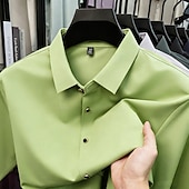 economico camicie da uomo no stiro-Per uomo Camicia Camicia elegante Camicia non stiro Tinta unica All'aperto Lavoro Verde Manica Corta Collo ripiegato Estate Primavera Abbigliamento Bottoni