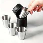 abordables Utensilios de cocina y gadgets-Juego de 5 vasos de acero inoxidable, vasos de vino portátiles con estuche de cuero, diseño en forma de bala, ideales para acampar, bares y restaurantes, duraderos y apilables, disponibles en
