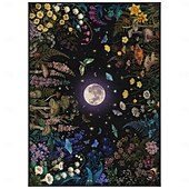 お買い得  エリアラグ-満月と花柄、キノコをモチーフにしたエリアラグ。植物と神秘的な庭園のデザインが特徴で、エレガントで耐久性のある装飾品として、episodic drawing が制作しました。