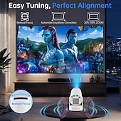 abordables Proyectores-LCD Proyector Mando a Distancia Proyector WiFi Bluetooth 4K 170 lm Androide Compatible con iOS y Android HDMI USB Salida de audio
