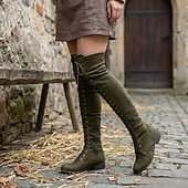 baratos Calçado-Medieval Renascentista Meias até a coxa Sapatos Botas Elfo Viking Cordões Fantasia Mulheres Dia Das Bruxas Carnaval Espetáculo LARP Ren Faire Adulto Sapatos