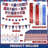  Set di stendardi decorativi per il 250° anniversario del giorno dell'indipendenza degli Stati Uniti, include 24 stendardi, 10 bandierine, 8 festoni, 12 spirali, 2 tende di tulle &1 tovaglia, ideale