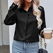 cheap Blouses &amp; Shirts-Women's Shirt Blouse Chiffon Tops Patchwork Buttons Plain Elegant Vacation Vintage Long Sleeve Shirt Collar Regular Tops Daily Holiday Going out Black White Yellow Wine Sky Blue Summer Spring