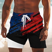 Herr 4 juli USA:s 250-årsjubileum USA: s flagga Fodrade shorts 2 i 1 simshorts Badshorts Medium Midja Patriotisk Helgdag Sidfickor Med kompressionsfoder Elastisk dragsko i midjan Designer Kläder