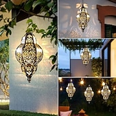 abordables Éclairages pour allées-Lanterne suspendue d'extérieur à projection solaire baroque en métal creux, étanche, avec éclairage LED pour jardin, cour, allée, pelouse, terrasse, fête, vacances, ambiance chaleureuse, violet