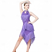 abordables Vestidos de Práctica-vestido de baile asimétrico rojo sin mangas con flecos para mujer